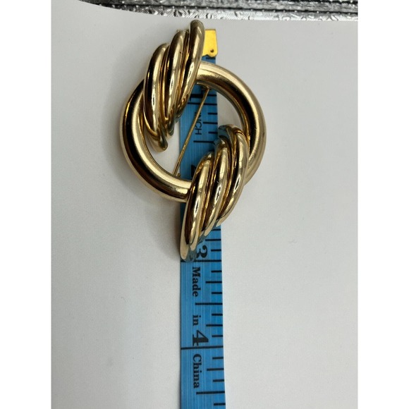 Swirl Wave Design Gold-Tone Riveted Brooch 80s Vintage! - Picture 9 of 11